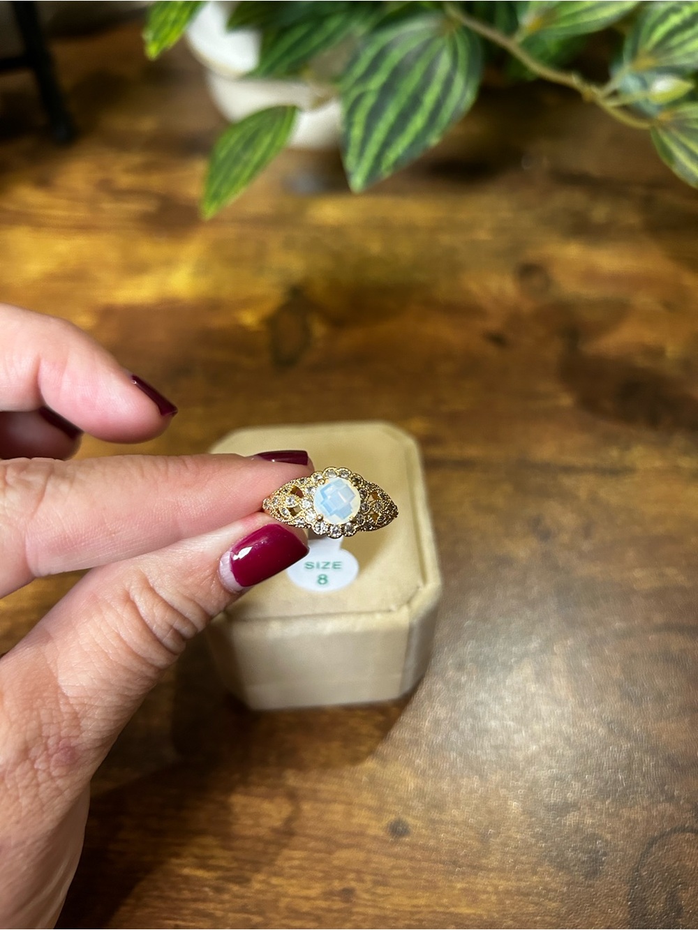 Bomb Party OG Gold & Moonstone Ring, Size 8